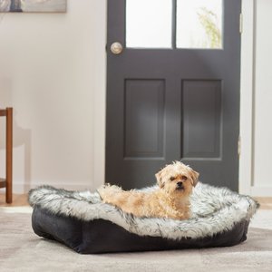 Frisco Faux Fur Rectangular Bolster Cat & Dog Bed, Large, Gray