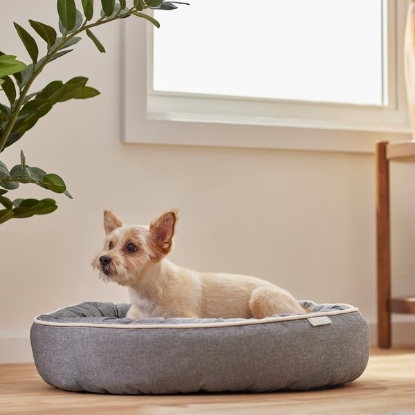 Frisco Chambray Oval Bolster Cat & Dog Bed, Medium slide 1 of 4