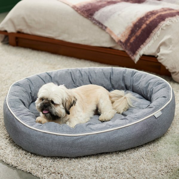 Frisco Chambray Oval Bolster Cat & Dog Bed, Large slide 1 of 3