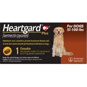 Heartgard Plus Chew for Dogs, 51-100 lbs, (Brown Box), 1 Chew (1-mo. supply)