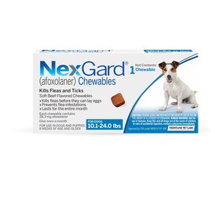 NexGard Chew for Dogs, 10.1-24 lbs, (Blue Box), 1 Chew (1-mo. supply)