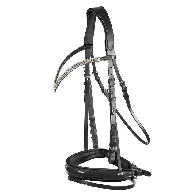 Details about   Horze Black Leather Grayson Snaffle Bridle w Rhinestone V Brow
