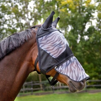 Horze Equestrian Zebra Horse Fly Mask, Black, slide 1 of 1