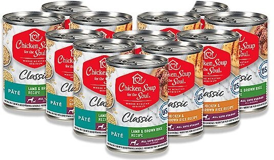 Chicken Soup for the Soul Classic Chicken & Brown Rice Recipe & Lamb & Brown Rice Pate Recipe Wet Dog Food, 13-oz can, case of 12 slide 1 of 5