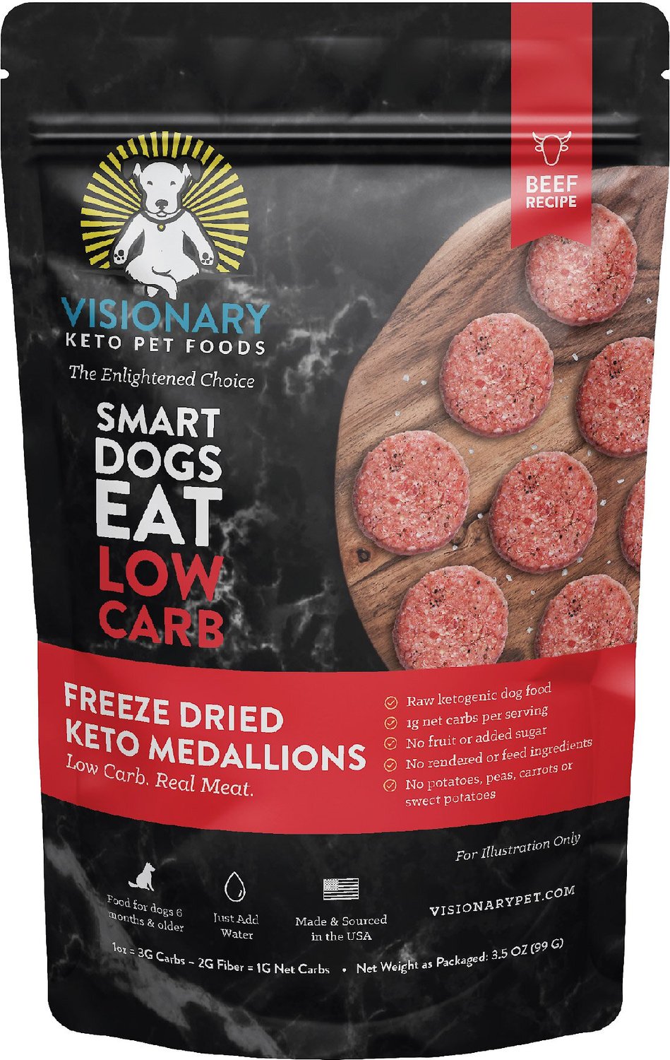 Visionary Pet Foods Keto Medallions Beef Recipe Grain-Free Freeze-Dried Dog Food