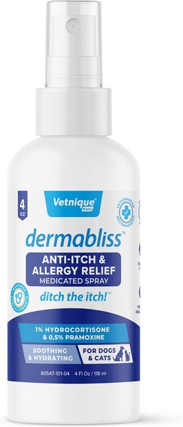 Vetnique Labs Dermabliss Hydrocortisone Anti-Itch & Allergy Relief Soothing & Hydrating Medicated Dog & Cat Spray, 4-oz bottle slide 1 of 8