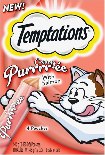 Temptations Creamy Puree with Salmon Lickable Cat Treats, 0.425-oz pouch, 4 count slide 1 of 9