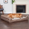 FurHaven Luxe Fur & Performance Linen Orthopedic Sofa Cat & Dog Bed w/Removable Cover, Woodsmoke, Jumbo
