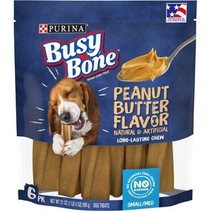 Busy Bone Small/Medium Peanut Butter Flavor Dental Dog Treats, 6 count