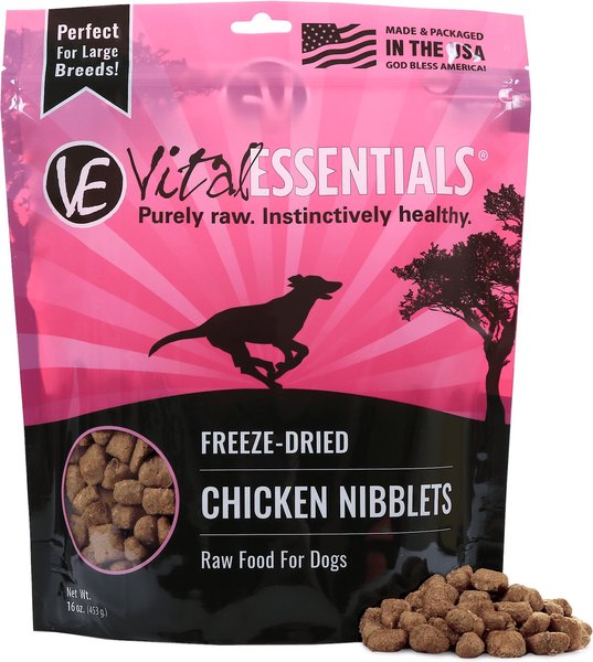 Vital Essentials Chicken Nibblets Grain-Free Freeze-Dried Dog Food, 1-lb bag slide 1 of 4