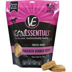 Vital Essentials Chicken Dinner Patties Grain-Free Freeze-Dried Dog Food, 14-oz bag