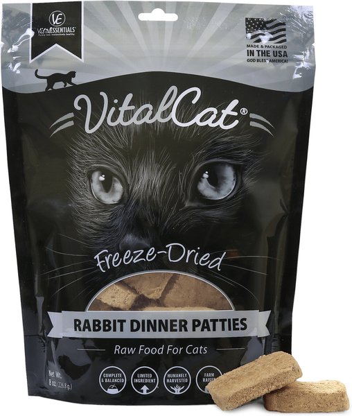 Vital Essentials Rabbit Dinner Patties Grain-Free Limited Ingredient Freeze-Dried Cat Food, 8-oz bag slide 1 of 6