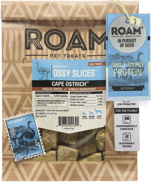 Roam Ossy Slices Cape Ostrich Freeze-Dried Dog Treats, 2-oz pouch slide 1 of 7