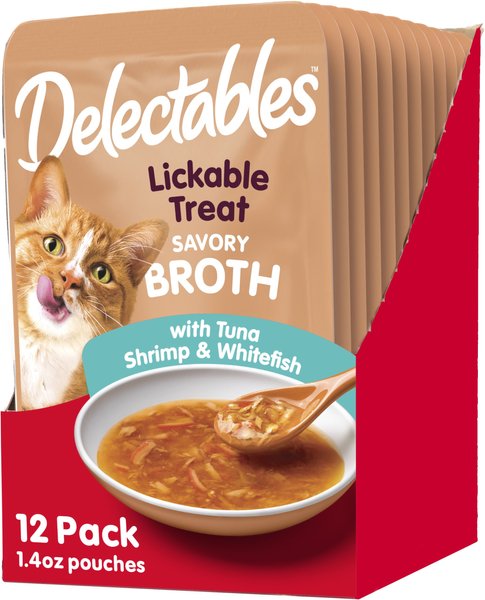 Hartz Delectables Savory Broths Tuna, Shrimp & Whitefish Lickable Cat Treats, 1.4-oz pouch, pack of 12 slide 1 of 8