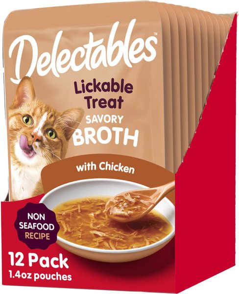 Hartz Delectables Savory Broths Non-Seafood Recipe & Chicken Grain-Free Lickable Cat Treats, 1.4-oz pouch, pack of 12 slide 1 of 8