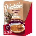 Hartz Delectables Savory Broths Senior 10+ Chicken & Tuna Grain-Free Lickable Cat Treats, 1.4-oz pouch, pack of 12