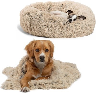 Best Friends by Sheri Throw Shag Blanket, Taupe & Best Friends by Sheri The Original Calming Shag Fur Donut Cuddler Cat & Dog Bed, Taupe, slide 1 of 1