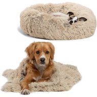 Best Friends by Sheri Throw Shag Blanket, Taupe & Best Friends by Sheri The Original Calming Shag Fur Donut Cuddler Cat & Dog Bed, Taupe