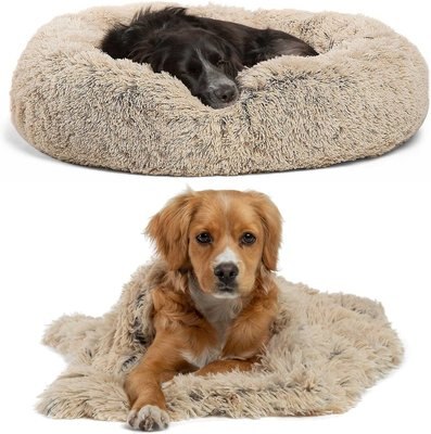 Best Friends by Sheri Throw Shag Blanket, Taupe & Best Friends by Sheri The Original Calming Shag Fur Donut Cuddler Cat & Dog Bed, Taupe, slide 1 of 1