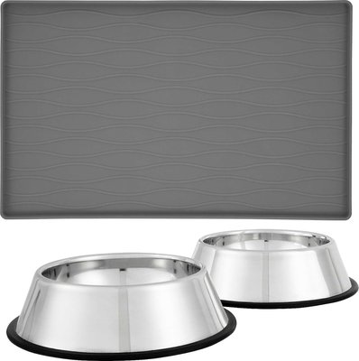 Frisco Silicone Food Mat, Gray, Medium & Frisco Stainless Steel Dog & Cat Bowl, 4.75-cup, 2 count, slide 1 of 1
