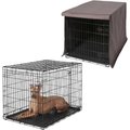 Frisco Heavy Duty Fold & Carry Double Door Collapsible Wire Crate, 42 inch & Frisco Dog Crate Cover, Gray, 42 inch