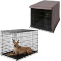 Frisco Fold & Carry Single Door Collapsible Wire Crate & Mat Kit, 42 inch & Frisco Dog Crate Cover, Gray, 42 inch