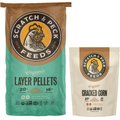Scratch & Peck Feeds Organic Layer 16% Pellets Food, 25-lb bag & Cluckin' Good Organic Cracked Corn Poultry Treats, 8-lb bag