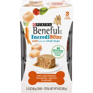 Purina Beneful IncrediBites Pate With Real Chicken, Tomatoes, Carrots & Spinach Wet Dog Food, 3-oz can, case of 24