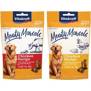 Vitakraft Meaty Morsels Chicken with Sweet Potato & Chicken with Beef Soft & Chewy Dog Treats, 4.2-oz bag, 2 count