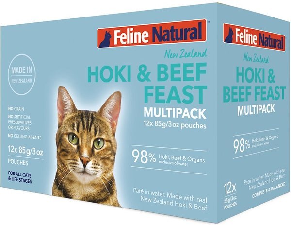 Feline Natural Hoki & Beef Feast Grain-Free Wet Cat Food, 3-oz pouch, case of 12 slide 1 of 8