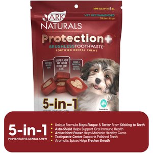 Ark Naturals Protection+ Brushless Toothpaste 5-in-1 Mini Dental Dog Treats, 4-oz bag, Count Varies
