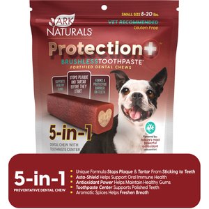 Ark Naturals Protection+ Brushless Toothpaste 5-in-1 Small Dental Dog Treats,12-oz bag, Count Varies
