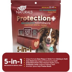 Ark Naturals Protection+ Brushless Toothpaste 5-in-1 Medium Dental Dog Treats, 18-oz bag, Count Varies