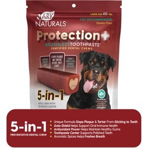 Ark Naturals Protection+ Brushless Toothpaste 5-in-1 Large Dental Dog Treats, 18-oz bag, Count Varies