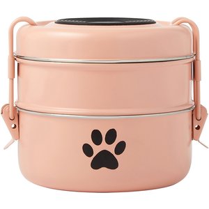 Frisco Complete Travel Stainless Steel Dog & Cat Feeder Bowl, Peach, Large