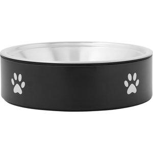 Frisco Paw Print Non-Skid Stainless Steel Dog & Cat Bowl, Black, 5.5 Cups