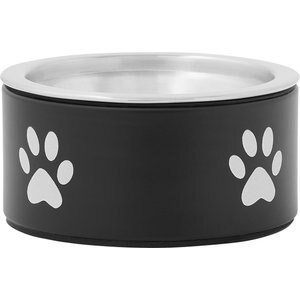 Frisco Paw Print Non-Skid Stainless Steel Dog & Cat Bowl, Black, 1 Cup