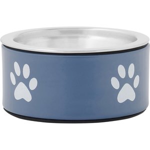 Frisco Paw Print Non-Skid Stainless Steel Dog & Cat Bowl, Blueberry, 1 Cup