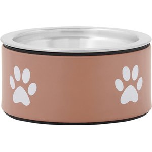 Frisco Paw Print Non-Skid Stainless Steel Dog & Cat Bowl, Champagne, 1 Cup