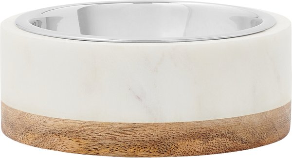 Frisco Marble Design Stainless Steel Dog & Cat Bowl with Wooden Base, 1 Cup slide 1 of 8