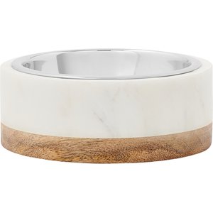 Frisco Marble Design Stainless Steel Dog & Cat Bowl with Wooden Base, 1 Cup