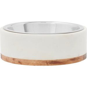 Frisco Marble Design Stainless Steel Dog & Cat Bowl with Wooden Base, 3 Cups