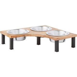 Frisco Corner Wooden Triple Elevated Dog & Cat Bowls, 4 Cups