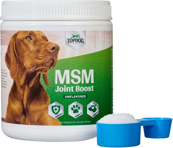 TopDog Health MSM Joint Boost Unflavored Powder Dog Supplement, 1-lb jar slide 1 of 6