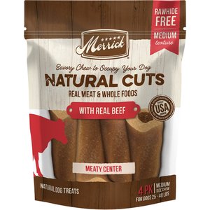 Merrick Natural Cuts Medium Real Beef Flavor Rawhide Free Dog Treats, 4 count