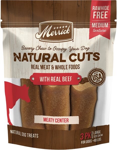 Merrick Natural Cuts Large Real Beef Flavor Rawhide Free Dog Treats, 3 count slide 1 of 9