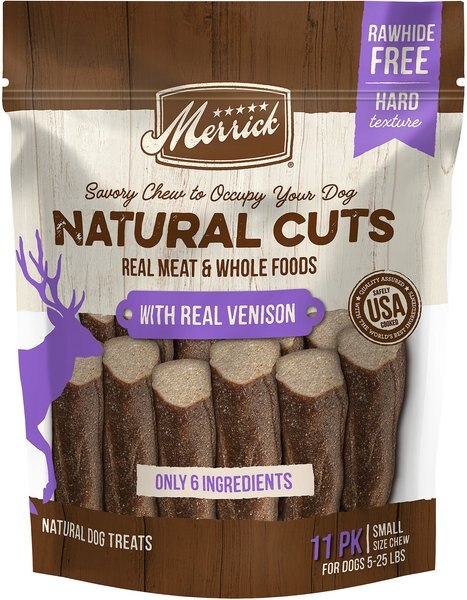Merrick Natural Cuts Small Real Venison Rawhide Free Dog Treats, 11 count slide 1 of 8