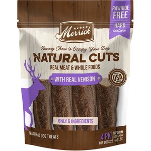 Merrick Natural Cuts Medium Real Venison Rawhide Free Dog Treats, 4 count
