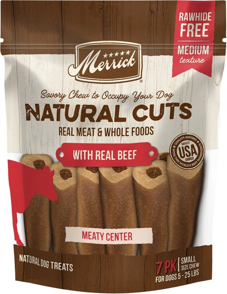 Merrick Natural Cuts Small Real Beef Rawhide Free Dog Treats, 7 count slide 1 of 9