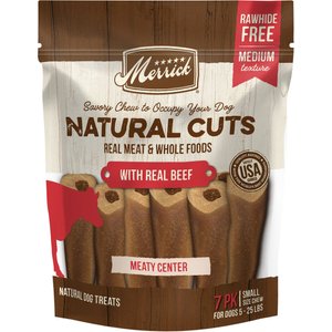 Merrick Natural Cuts Small Real Beef Rawhide Free Dog Treats, 7 count